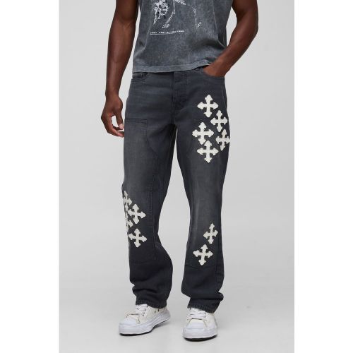 Jean charpentier droit à écusson croisé - 28R - Boohooman - Modalova