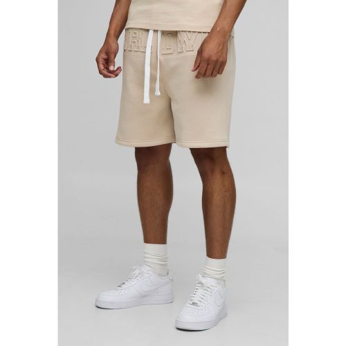 Pantaloncini oversize Worldwide con incisioni e cavallo sceso - boohoo - Modalova