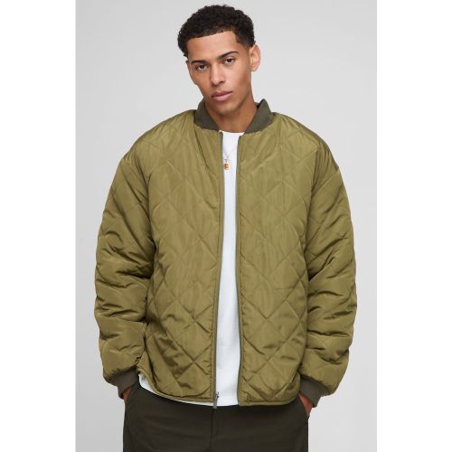 Oversized Fit Nylon Panel Borg Reversible Quilted Bomber Jacket - boohoo - Modalova