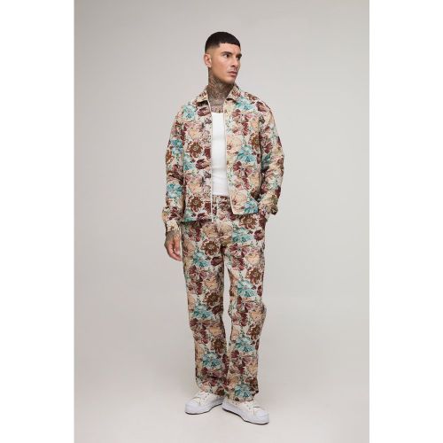 Tall Oversized Floral Tapestry Zip Up Overshirt - boohoo - Modalova