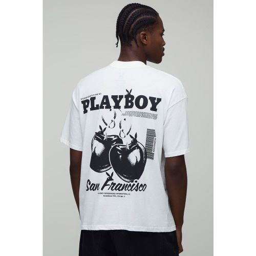 White Oversized Extended Neck Playboy License Printed T-Shirt - boohoo - Modalova