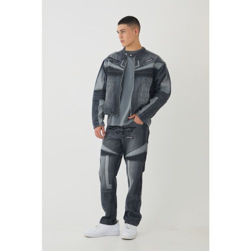 Jean droit à écussons moto - 28R - Boohooman - Modalova