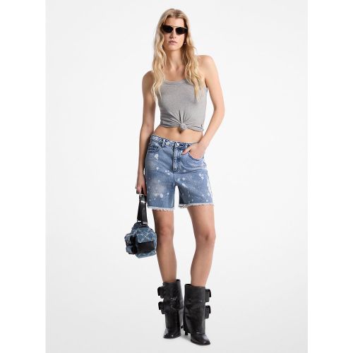 MK Short boyfriend en denim décoloré à effet éclaboussures fait main - Michael Kors - MICHAEL Michael Kors - Modalova