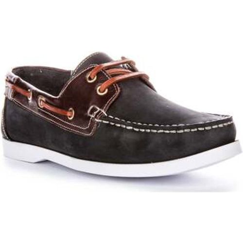 Mens Leather Navy Brown 2 Eyelet Boat Shoes men's Slip-ons (Shoes) in - Justinreess England - Modalova