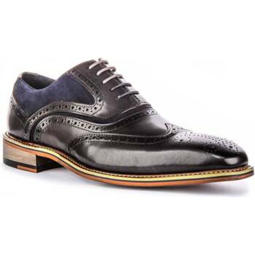 Mens Lace up Leather Suede Combination Navy Brogue Shoes men's Slip-ons (Shoes) in - Justinreess England - Modalova