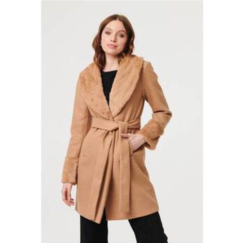 Faux Fur Trim Tie Waist Longline Coat women's Coat in - Izabel London - Modalova