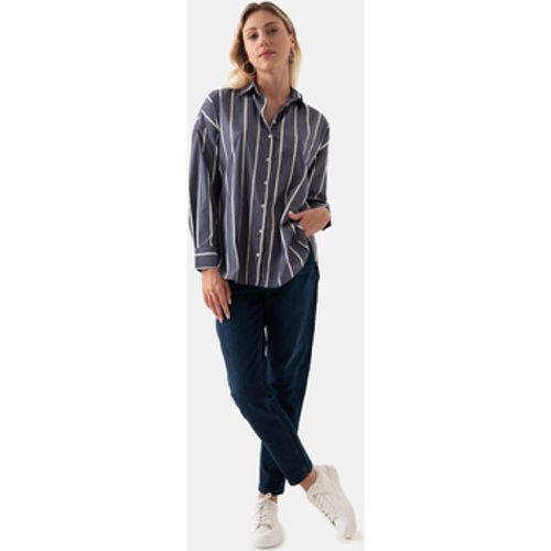 Blusen Indigo White Striped Oversized Women's Shirt - Just Like You - Modalova