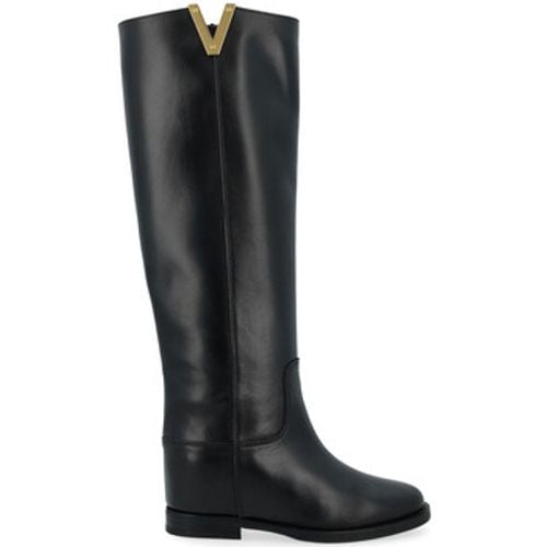 Damenstiefel Stiefel schwarzes Leder V gold - Via Roma 15 - Modalova