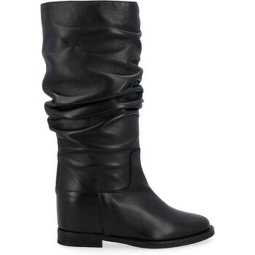 Damenstiefel Stiefel gekräuseltes Leder schwarz - Via Roma 15 - Modalova