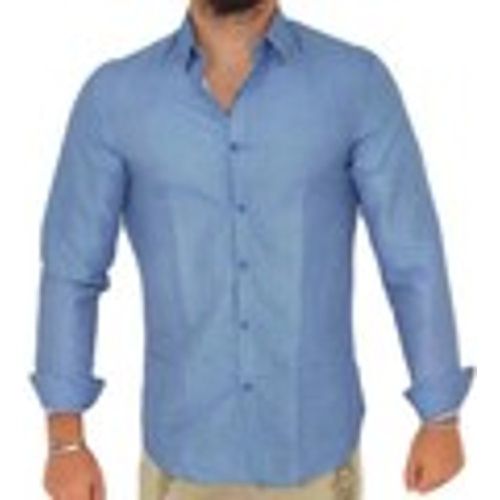 Camicia a maniche lunghe Camicia uomo cotone blu collo rigido manica lunga motivo astrat - Malu Shoes - Modalova