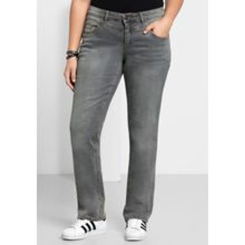 Große Größen: Gerade Jeans mit Used-Effekten, grey Denim, Gr.40 - sheego - Modalova