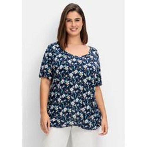 Große Größen: Shirt mit Blumendruck und Cut-out im Rücken, indigo gemustert, Gr.48/50 - sheego - Modalova