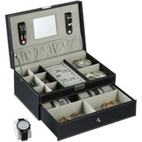 Schmuckaufbewahrung, große Schmuckschatulle mit Schublade, Ringe & Uhren, HxBxT: 13,5 x 31,5 x 20 cm, schwarz - RELAXDAYS - Modalova