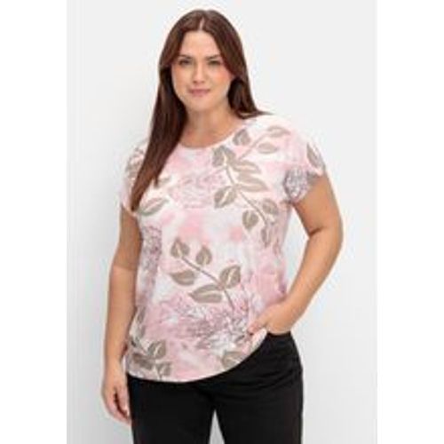 Große Größen: Shirt mit glänzendem Blumendruck, rosé gemustert, Gr.50 - sheego - Modalova