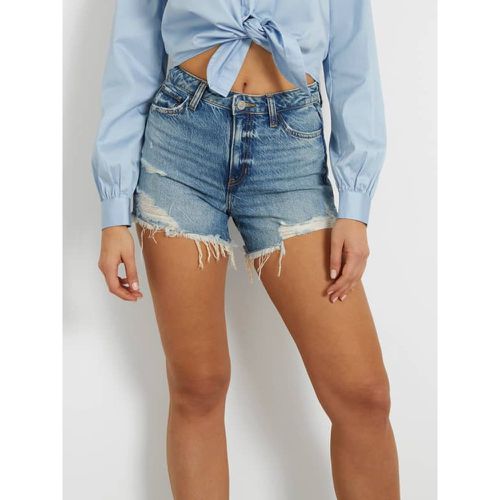 Shorts Jeans A Vita Alta Con Abrasioni - Guess - Modalova