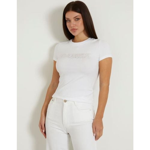 T-Shirt Stretch Logo Frontale Con Pizzo Sangallo - Guess - Modalova