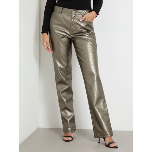 Pantaloni Dritti In Simil Pelle Metallizzata - Guess - Modalova