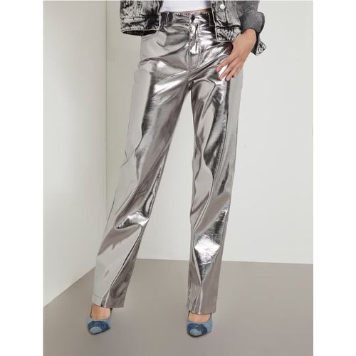 Pantaloni Dritti In Simil Pelle Metallizzata - Guess - Modalova