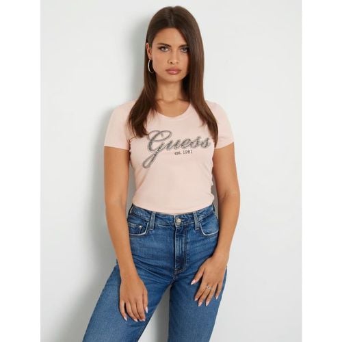 T-Shirt Stretch Logo Frontale Con Strass - Guess - Modalova