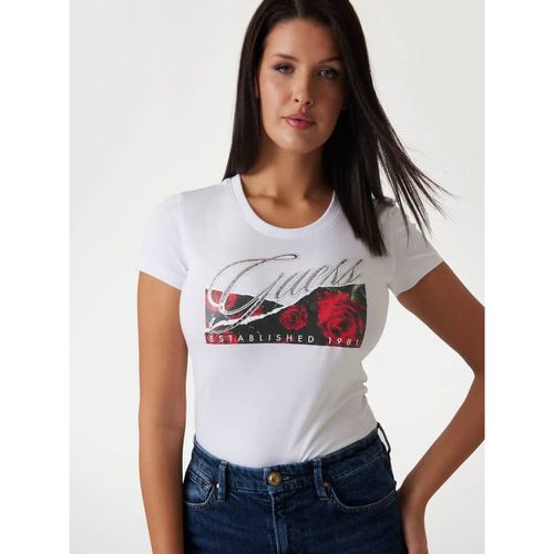 T-Shirt Con Stampa Floreale - Guess - Modalova