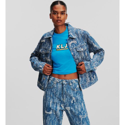 Klj Monogram Distressed Denim Jacket, Woman, , Size: XL - Karl Lagerfeld - Modalova