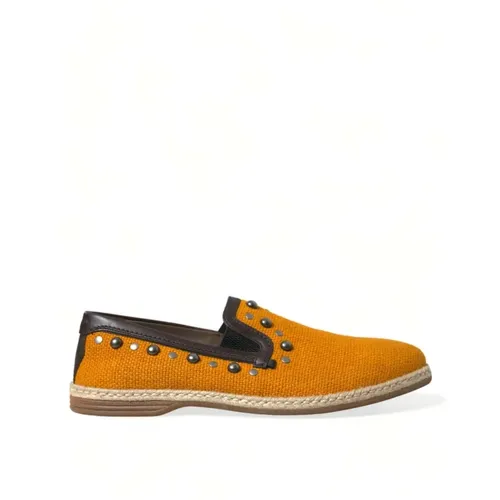 Studded Leinen Leder Loafers , Herren, Größe: 44 1/2 EU - Dolce & Gabbana - Modalova