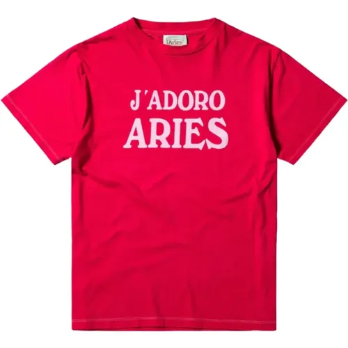 Rotes Grafik Kurzarm Baumwollshirt - Aries - Modalova