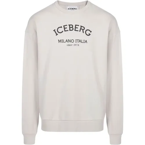 Logo Rundhals-Sweatshirt aus Eco-Baumwolle Klassiker , Herren, Größe: L - Iceberg - Modalova