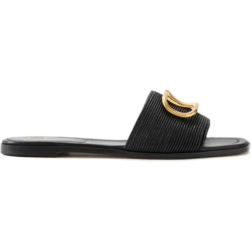 Schwarze Leder-Slide-Sandalen - Valentino Garavani - Modalova