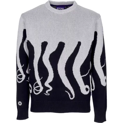 Grauer Crewneck Pullover mit Tentakelstickerei , Herren, Größe: M - Octopus - Modalova