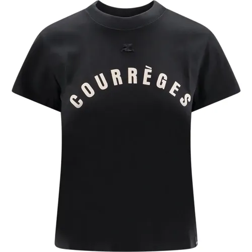 Schwarzes Crew-neck T-Shirt mit Logo , Damen, Größe: L - Courrèges - Modalova