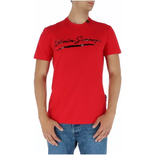 Rotes Print T-Shirt , Herren, Größe: XL - Plein Sport - Modalova