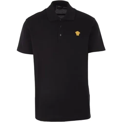 Schwarzes Polo-Shirt mit Medusa-Logo-Stickerei , Herren, Größe: M - Versace - Modalova
