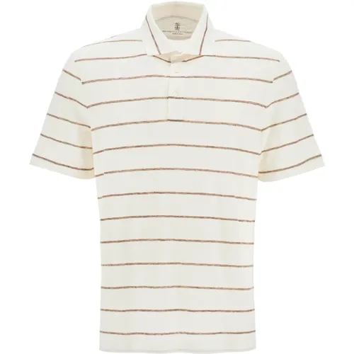 Gestreiftes Leinen Baumwoll Poloshirt , Herren, Größe: L - BRUNELLO CUCINELLI - Modalova