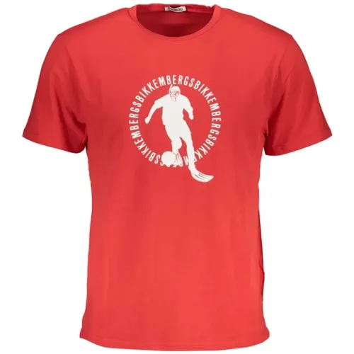 Rotes Baumwoll-Logo-Print-T-Shirt , Herren, Größe: 2XL - Bikkembergs - Modalova