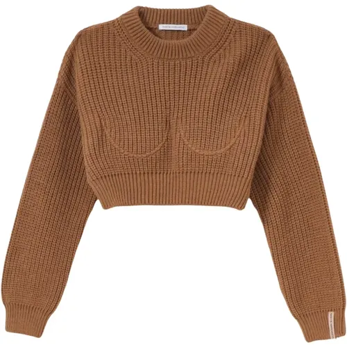 Camel Sweater with Black Collar , female, Sizes: M - Mar De Margaritas - Modalova