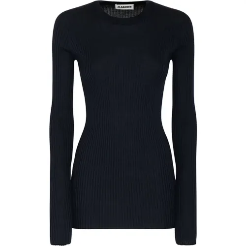 Navy Wolle Rippstrick Sweatshirt , Damen, Größe: M - Jil Sander - Modalova