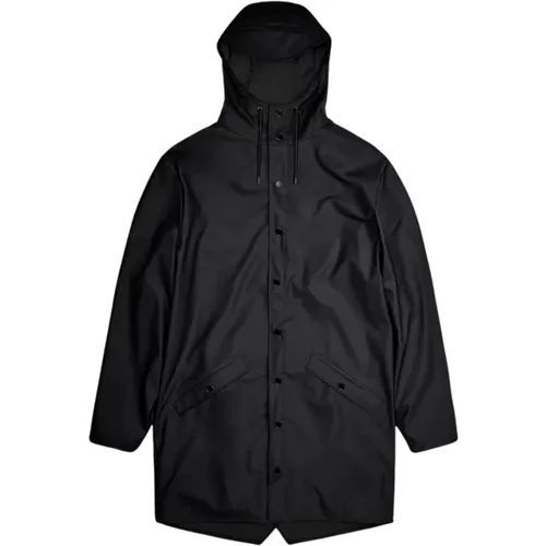 Schwarze Lange Jacke mit Funktionellen Details , Damen, Größe: S - Rains - Modalova