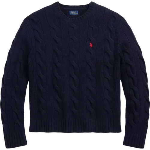 Dunkelblauer Klassischer Zopfmuster Pullover , Damen, Größe: L - Polo Ralph Lauren - Modalova