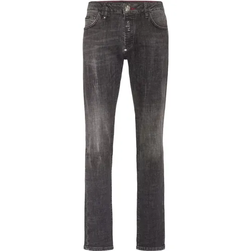 Hexagon Denim Hose mit Logo Label , Herren, Größe: W32 - Philipp Plein - Modalova