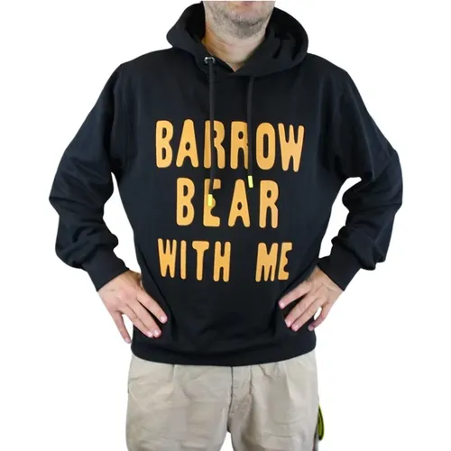 Schwarzer Hoodie mit Vorderbuchstaben und Rückenbär - Barrow - Modalova