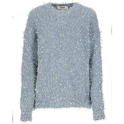 Hellblauer Lurex Pullover Rundhalsausschnitt - MSGM - Modalova