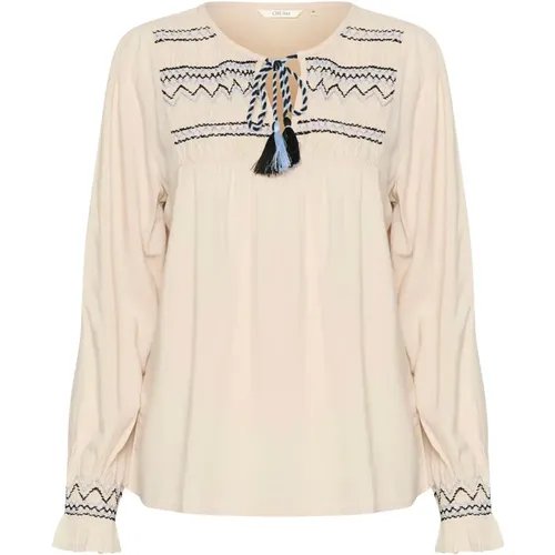 Feminine Bluse mit Bestickten Details - Cream - Modalova