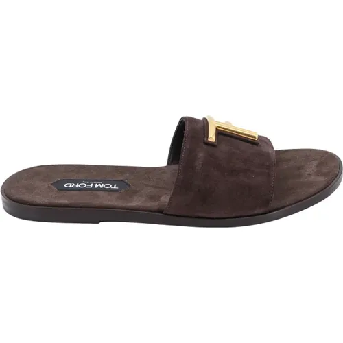 Suede Sandals with Metal Monogram , male, Sizes: 11 UK, 7 UK, 8 UK - Tom Ford - Modalova