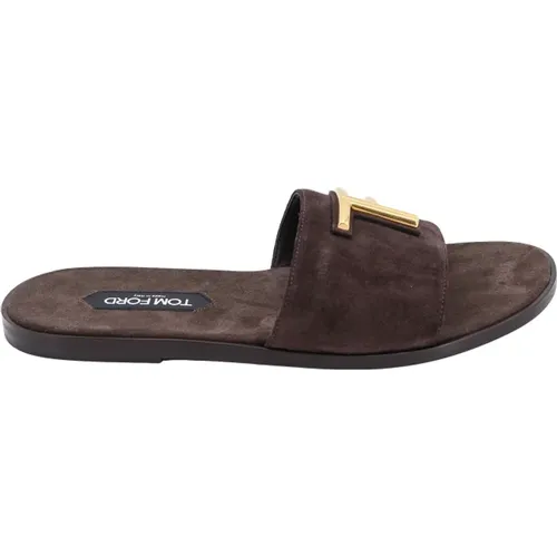 Suede Sandals with Metal Monogram , male, Sizes: 7 UK, 8 UK - Tom Ford - Modalova