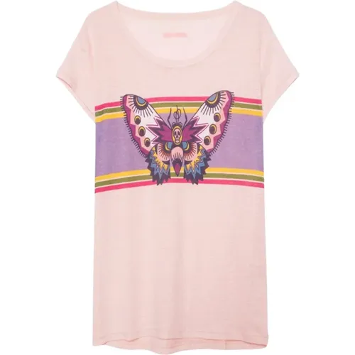 Butterfly Graphic Linen T-Shirt , female, Sizes: M, S - Zadig & Voltaire - Modalova