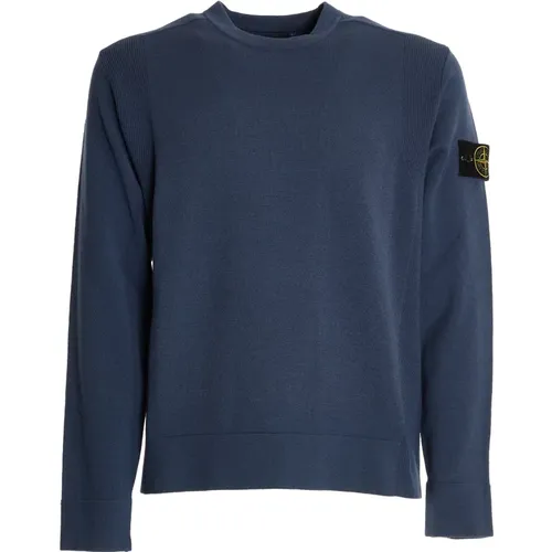 Blaue Rundhals-Strickware Aw24 , Herren, Größe: M - Stone Island - Modalova