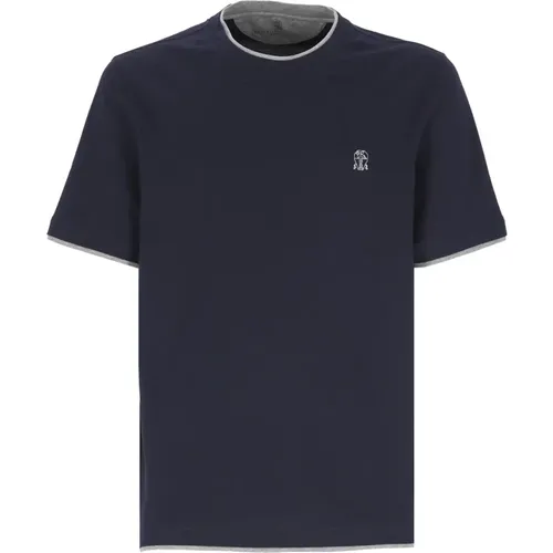 Blaues Baumwoll-T-Shirt für Männer , Herren, Größe: L - BRUNELLO CUCINELLI - Modalova