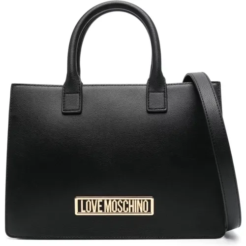 Schwarze Lederschultertasche mit Logo-Detail - Love Moschino - Modalova