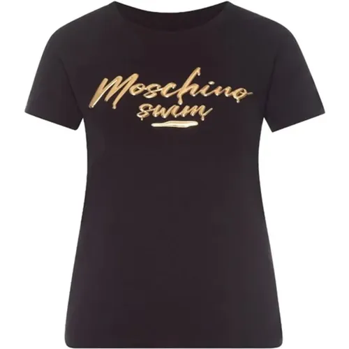Schwarzes Baumwoll-T-Shirt mit Logo-Detail - Moschino - Modalova